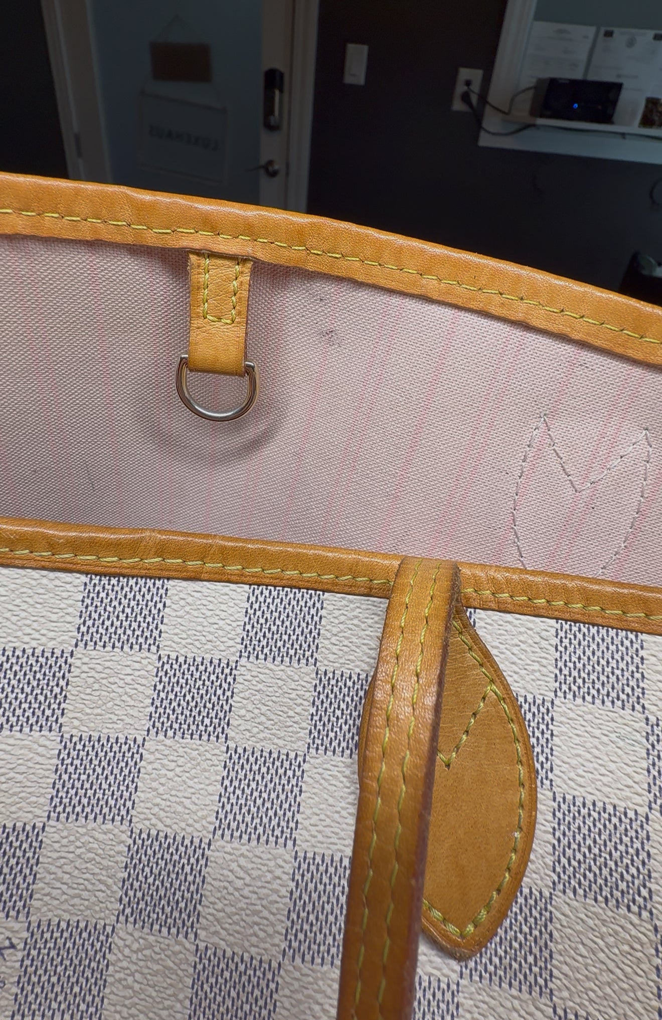 Louis Vuitton Damier Azur with rose ballerine Neverfull MM