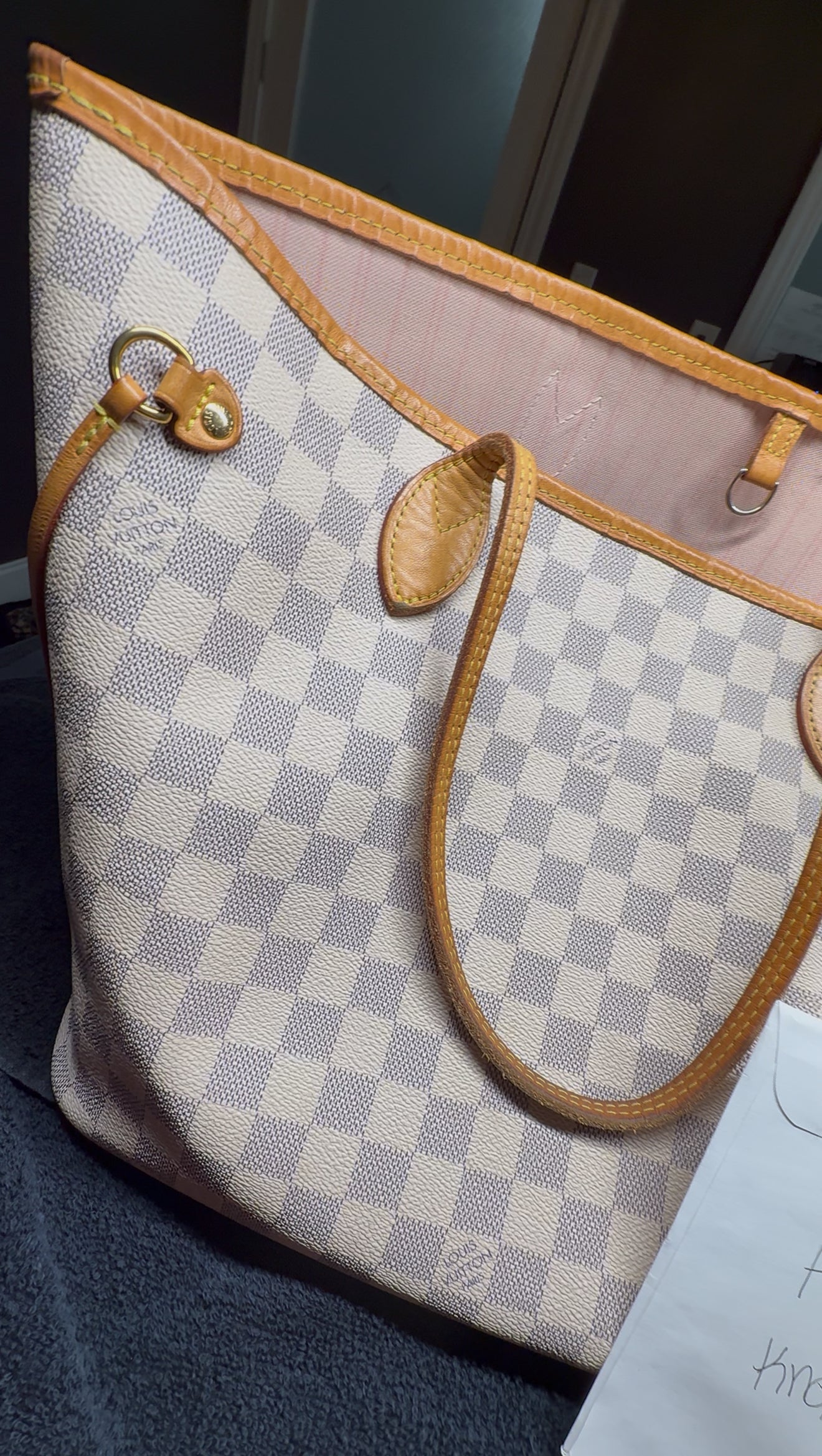 Louis Vuitton Damier Azur with rose ballerine Neverfull MM