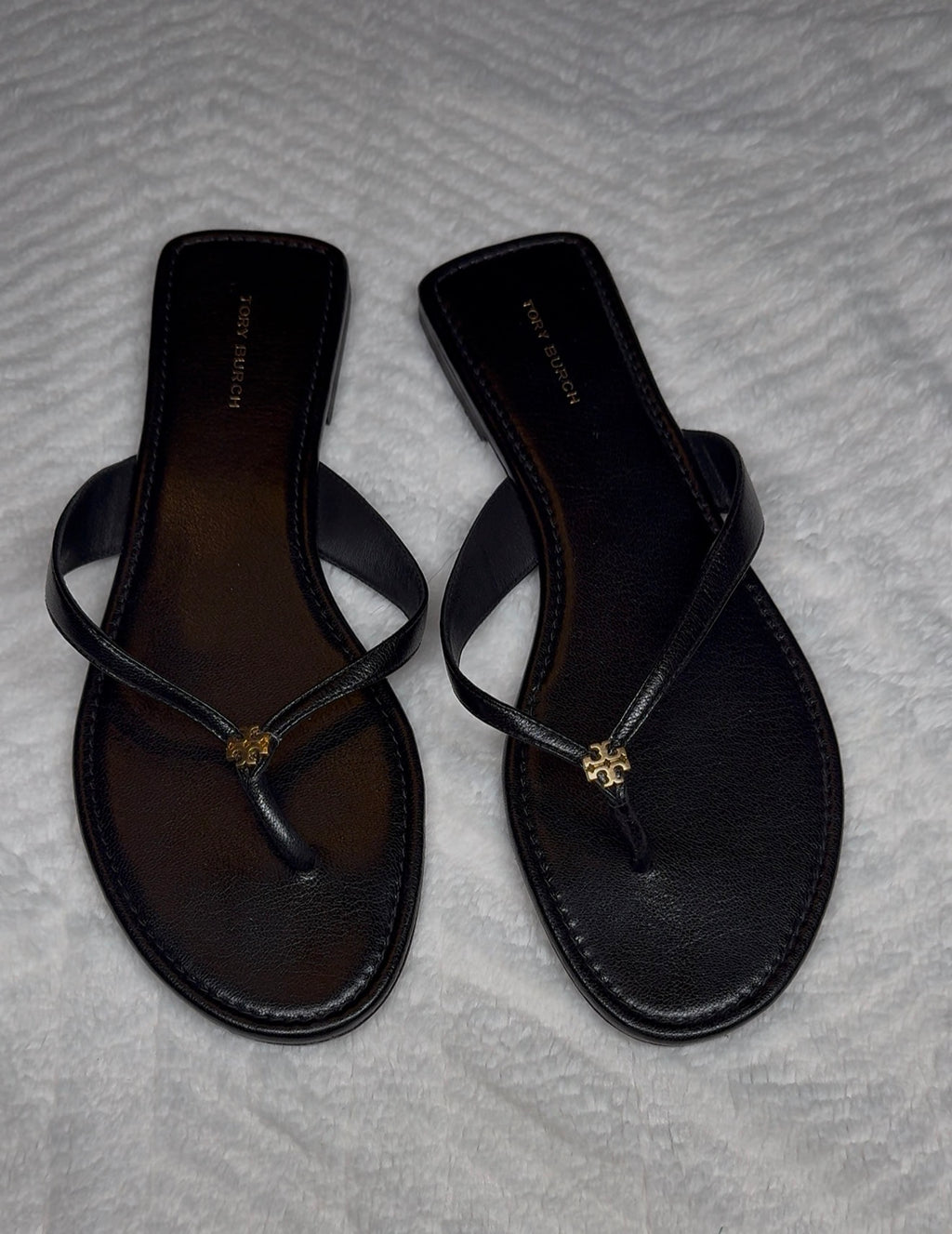 Tory Burch Black Classic Leather flip flops