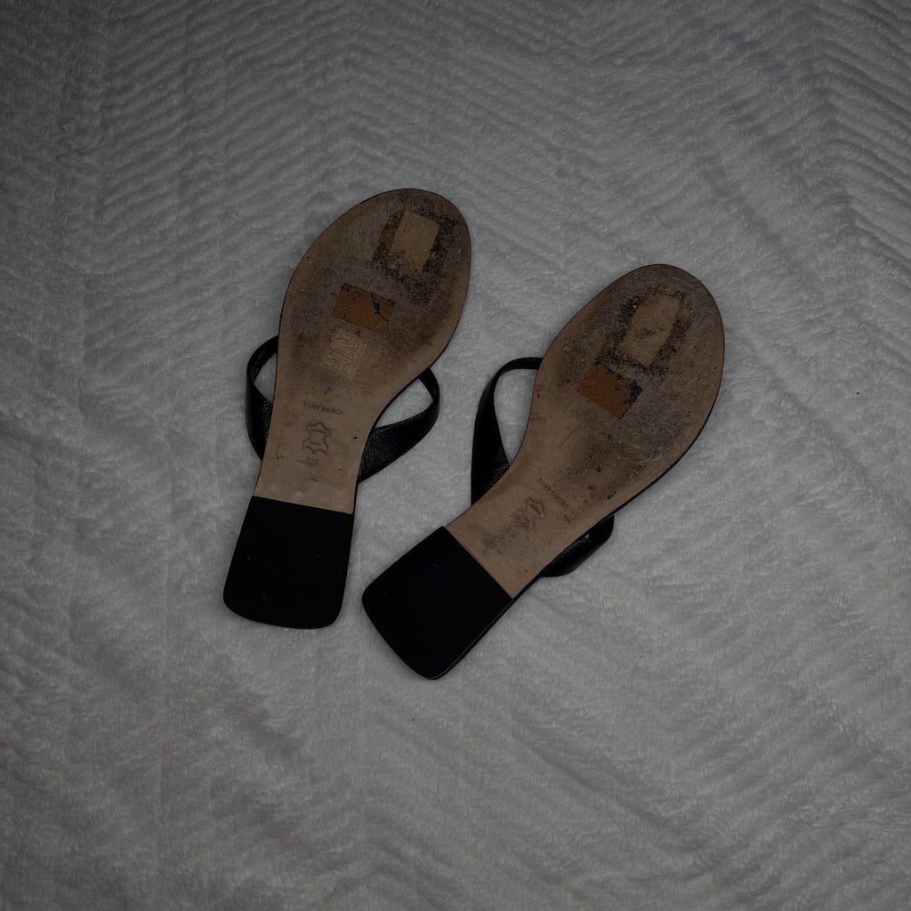 Tory Burch Black Classic Leather flip flops